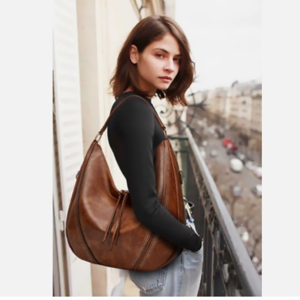 Classic Brown Vegan Leather Hobo Bag - Women